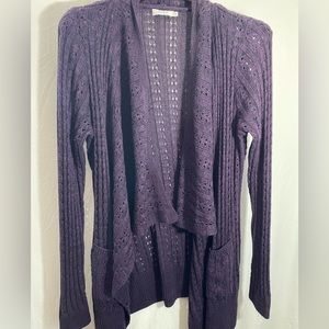 Ricki’s Long Purple Cable Knit Open Cardigan Size Large